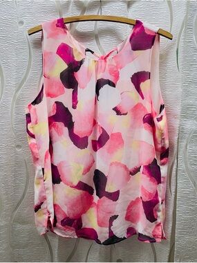 Willow & Thread Blouse Womens‎ Large Pink Watercolor Tie Back Sleeveless